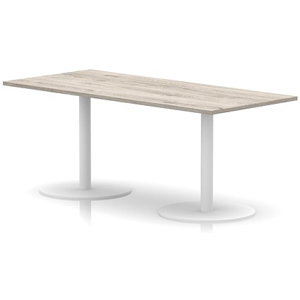 Italia Poseur Rectangular Table, 1800x800x720mm, White Leg, Grey Oak