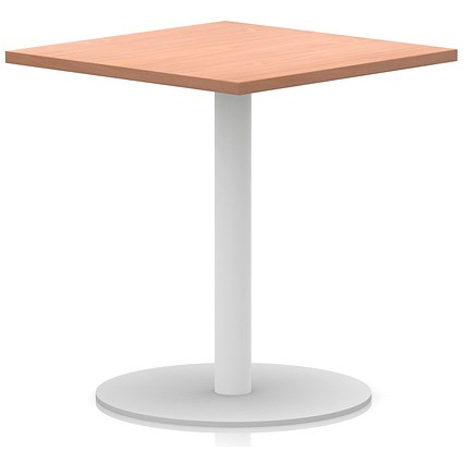 Italia Poseur Square Table, 800mm Wide, 720mm High, White Leg, Beech