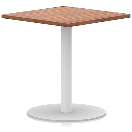 Italia Poseur Square Table, 800mm Wide, 720mm High, White Leg, Walnut