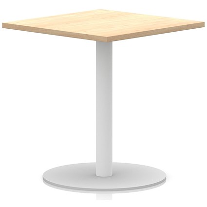 Italia Poseur Square Table, 800mm Wide, 720mm High, White Leg, Maple