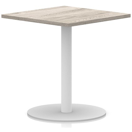 Italia Poseur Square Table, 800mm Wide, 720mm High, White Leg, Grey Oak