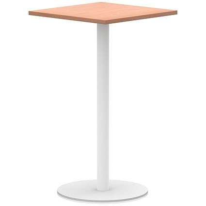 Italia Poseur Square Table, 800mm Wide, 1145mm High, White Leg, Beech