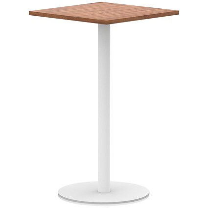Italia Poseur Square Table, 800mm Wide, 1145mm High, White Leg, Walnut