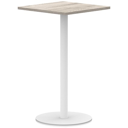 Italia Poseur Square Table, 800mm Wide, 1145mm High, White Leg, Grey Oak
