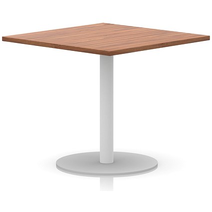 Italia Poseur Square Table, 1000mm Wide, 720mm High, White Leg, Walnut
