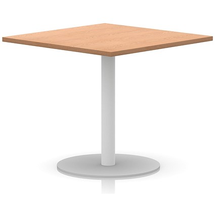 Italia Poseur Square Table, 1000mm Wide, 720mm High, White Leg, Oak