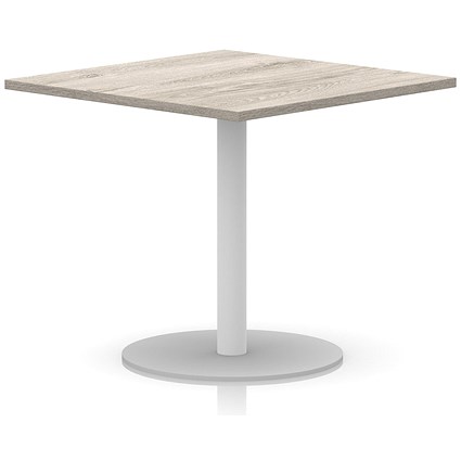 Italia Poseur Square Table, 1000mm Wide, 720mm High, White Leg, Grey Oak