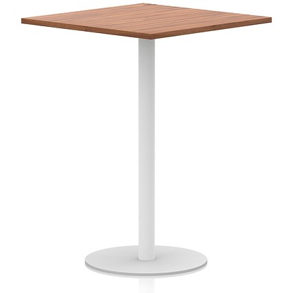 Italia Poseur Square Table, 1000mm Wide, 1145mm High, White Leg, Walnut