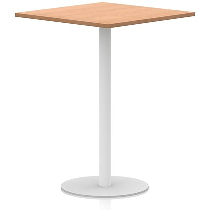 Italia Poseur Square Table, 1000mm Wide, 1145mm High, White Leg, Oak