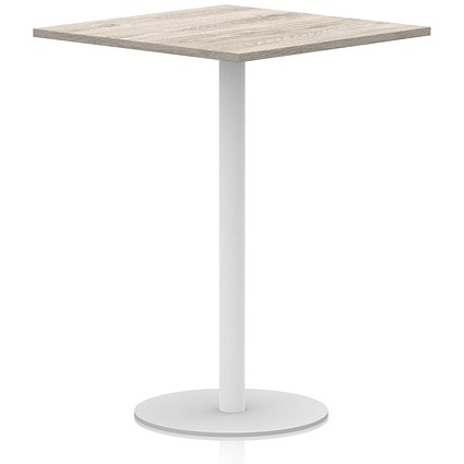 Italia Poseur Square Table, 1000mm Wide, 1145mm High, White Leg, Grey Oak