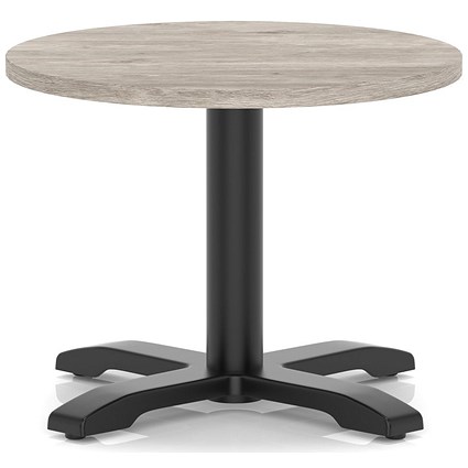 Italia 600mm Round Coffee Table Grey Oak Top 495mm High Black Leg Cross Base