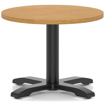 Italia 600mm Round Coffee Table Oak Top 495mm High Black Leg Cross Base