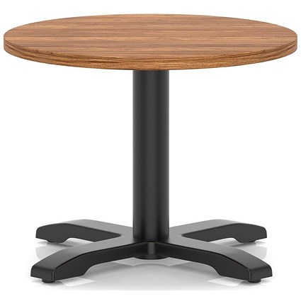 Italia 600mm Round Coffee Table Walnut Top 495mm High Black Leg Cross Base