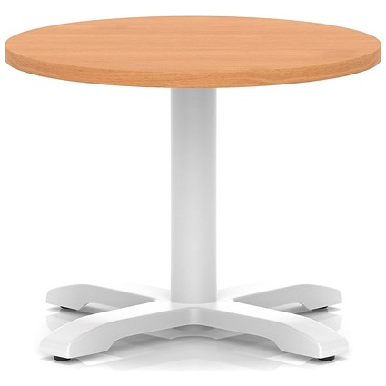 Italia 600mm Round Coffee Table Beech Top 495mm High White Leg Cross Base