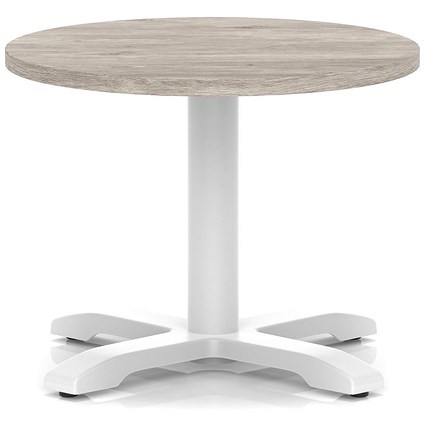 Italia 600mm Round Coffee Table Grey Oak Top 495mm High White Leg Cross Base