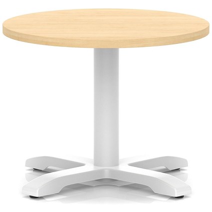 Italia 600mm Round Coffee Table Maple Top 495mm High White Leg Cross Base