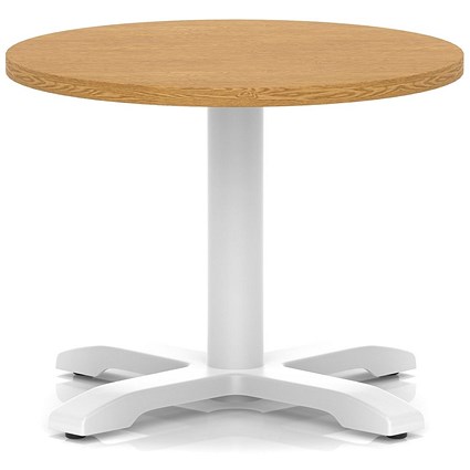 Italia 600mm Round Coffee Table Oak Top 495mm High White Leg Cross Base