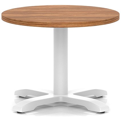 Italia 600mm Round Coffee Table Walnut Top 495mm High White Leg Cross Base