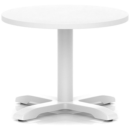 Italia 600mm Round Coffee Table White Top 495mm High White Leg Cross Base