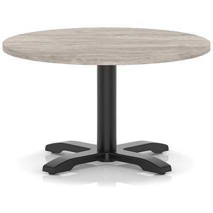 Italia 800mm Round Coffee Table Grey Oak Top 495mm High Black Leg Cross Base