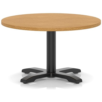 Italia 800mm Round Coffee Table Oak Top 495mm High Black Leg Cross Base