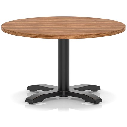 Italia 800mm Round Coffee Table Walnut Top 495mm High Black Leg Cross Base