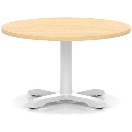 Italia 800mm Round Coffee Table Maple Top 495mm High White Leg Cross Base