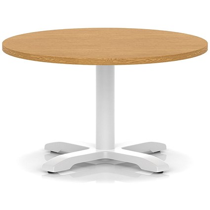 Italia 800mm Round Coffee Table Oak Top 495mm High White Leg Cross Base