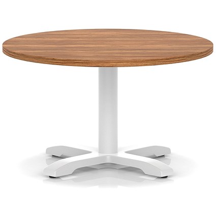 Italia 800mm Round Coffee Table Walnut Top 495mm High White Leg Cross Base