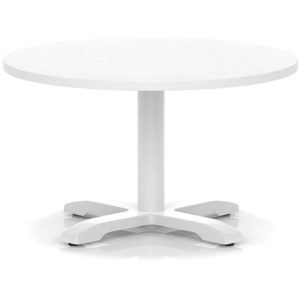 Italia 800mm Round Coffee Table White Top 495mm High White Leg Cross Base
