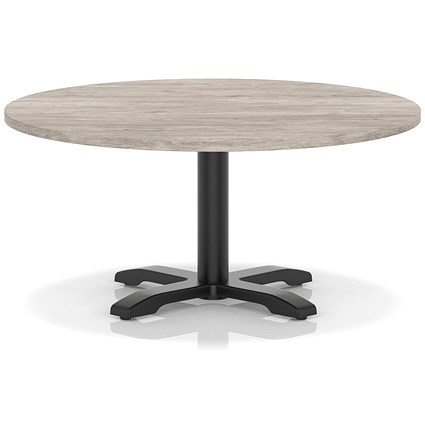 Italia 1000mm Round Coffee Table Grey Oak Top 495mm High Black Leg Cross Base