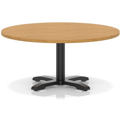 Italia 1000mm Round Coffee Table Oak Top 495mm High Black Leg Cross Base