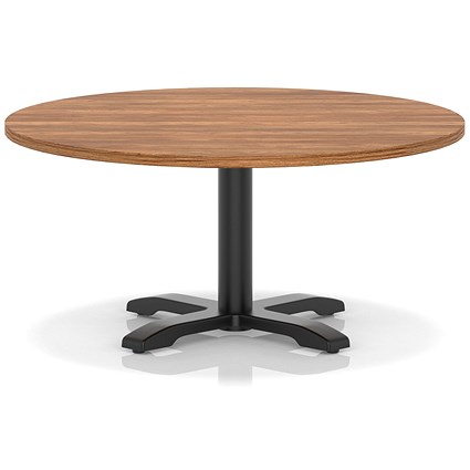 Italia 1000mm Round Coffee Table Walnut Top 495mm High Black Leg Cross Base