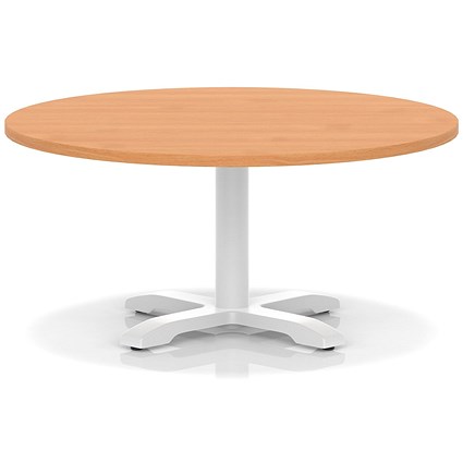 Italia 1000mm Round Coffee Table Beech Top 495mm High White Leg Cross Base