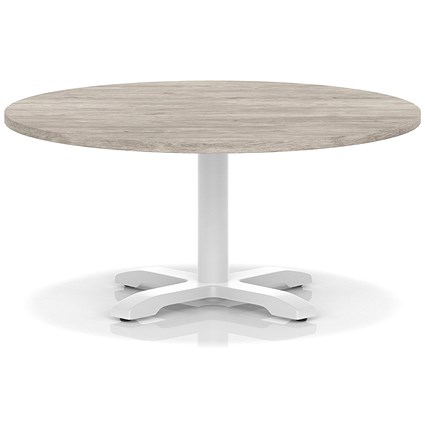 Italia 1000mm Round Coffee Table Grey Oak Top 495mm High White Leg Cross Base