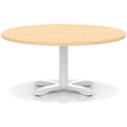 Italia 1000mm Round Coffee Table Maple Top 495mm High White Leg Cross Base