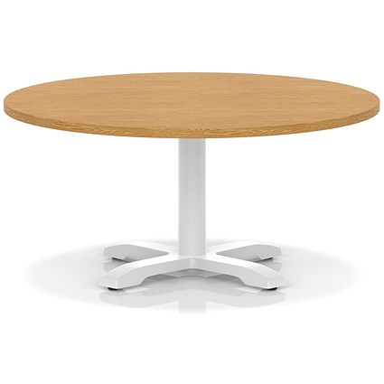 Italia 1000mm Round Coffee Table Oak Top 495mm High White Leg Cross Base