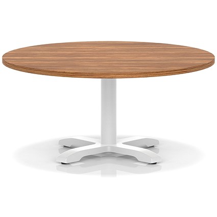 Italia 1000mm Round Coffee Table Walnut Top 495mm High White Leg Cross Base