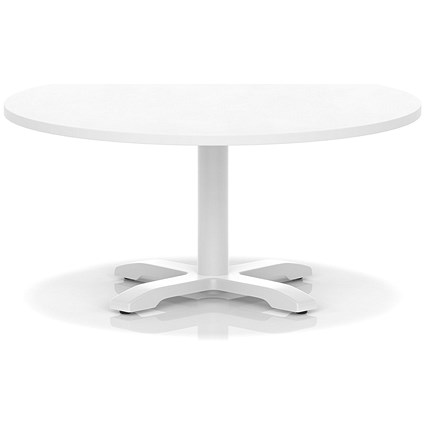 Italia 1000mm Round Coffee Table White Top 495mm High White Leg Cross Base