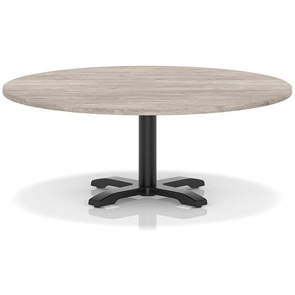 Italia 1200mm Round Coffee Table Grey Oak Top 495mm High Black Leg Cross Base