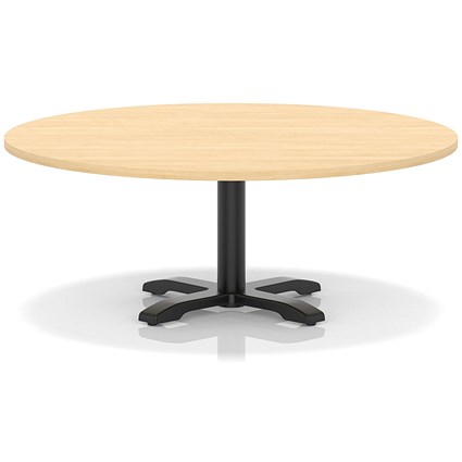 Italia 1200mm Round Coffee Table Maple Top 495mm High Black Leg Cross Base
