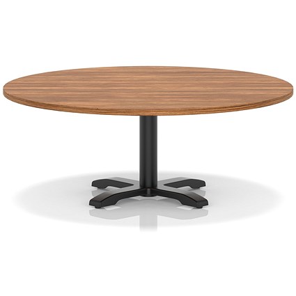 Italia 1200mm Round Coffee Table Walnut Top 495mm High Black Leg Cross Base