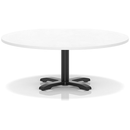 Italia 1200mm Round Coffee Table White Top 495mm High Black Leg Cross Base