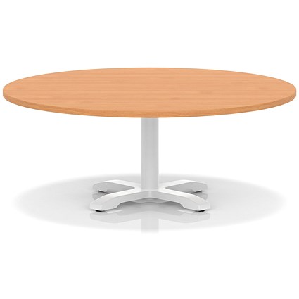 Italia 1200mm Round Coffee Table Beech Top 495mm High White Leg Cross Base