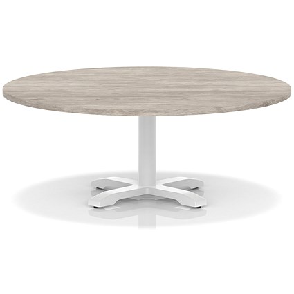 Italia 1200mm Round Coffee Table Grey Oak Top 495mm High White Leg Cross Base