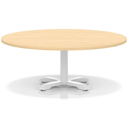 Italia 1200mm Round Coffee Table Maple Top 495mm High White Leg Cross Base