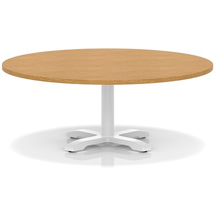 Italia 1200mm Round Coffee Table Oak Top 495mm High White Leg Cross Base