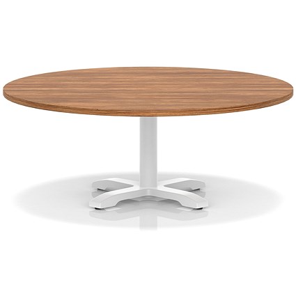 Italia 1200mm Round Coffee Table Walnut Top 495mm High White Leg Cross Base