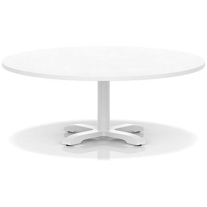 Italia 1200mm Round Coffee Table White Top 495mm High White Leg Cross Base