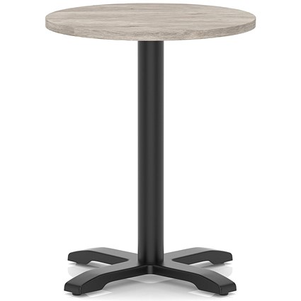 Italia 600mm Poseur Round Table Grey Oak Top 750mm High Black Leg Cross Base